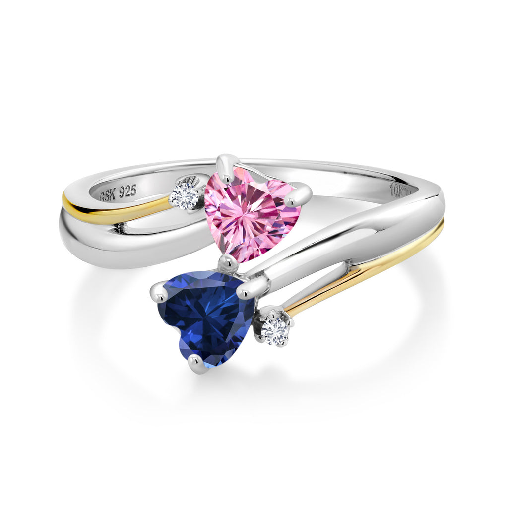Moissanite - Created Sapphire and Lab Grown Diamond_6_Ring in 925 Sterling Silver and 10K Yellow Gold