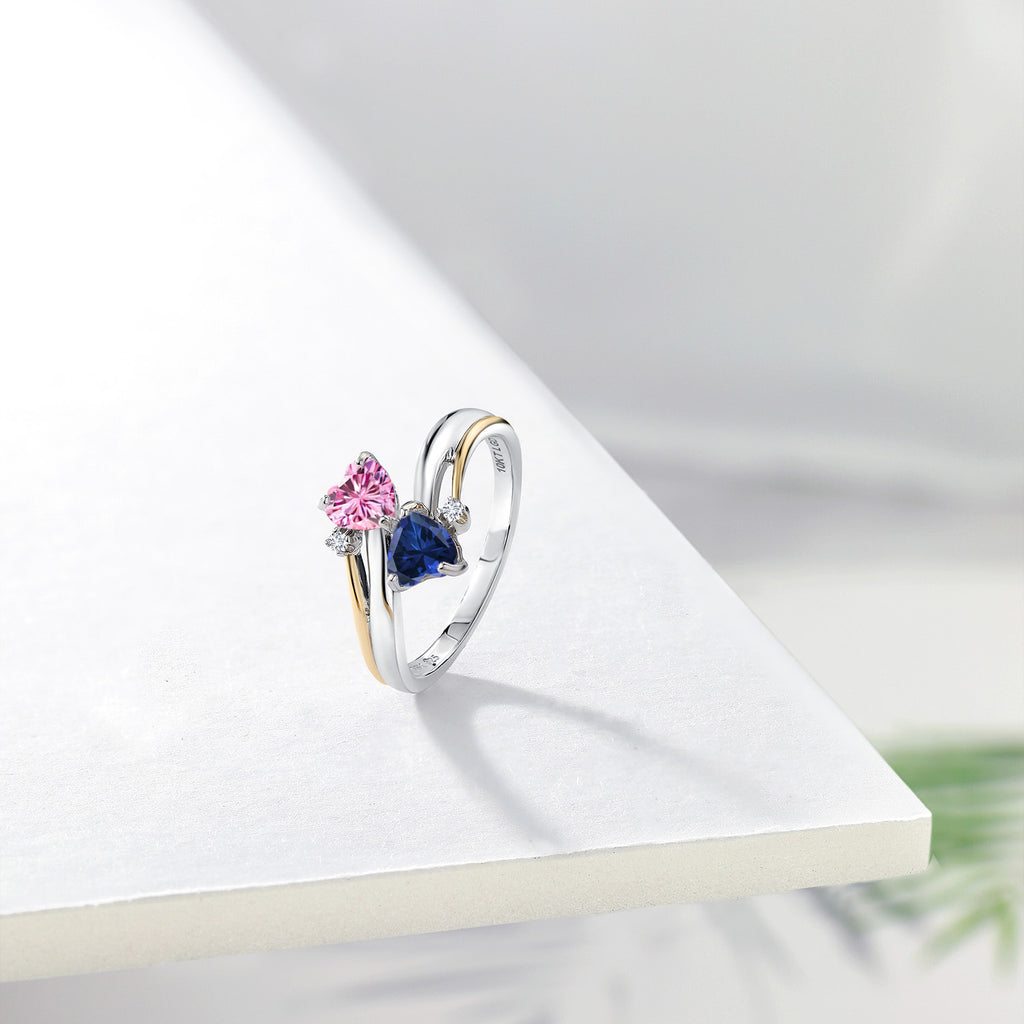 Moissanite - Created Sapphire and Lab Grown Diamond_6_Ring in 925 Sterling Silver and 10K Yellow Gold