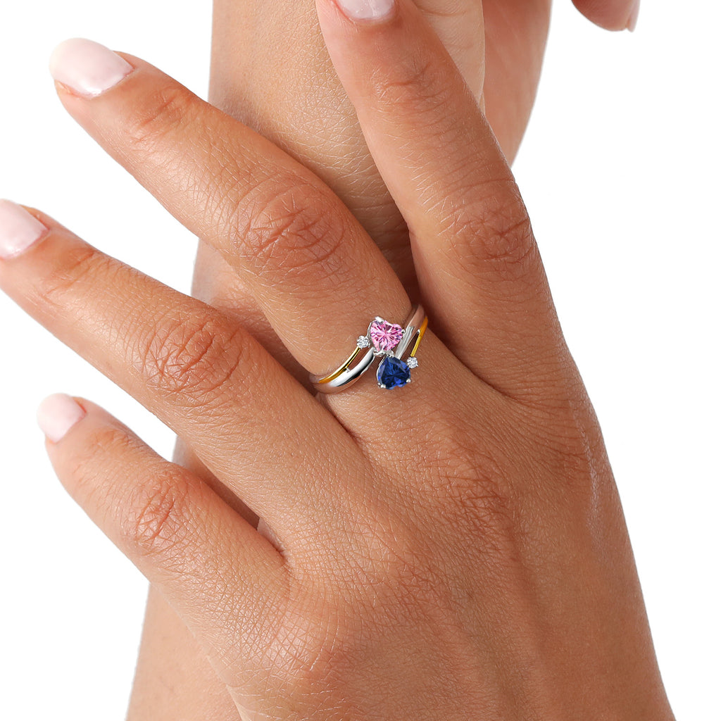 Moissanite - Created Sapphire and Lab Grown Diamond_6_Ring in 925 Sterling Silver and 10K Yellow Gold