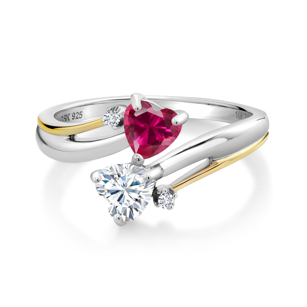 Created Ruby - Moissanite and Lab Grown Diamond_8_Ring in 925 Sterling Silver and 10K Yellow Gold