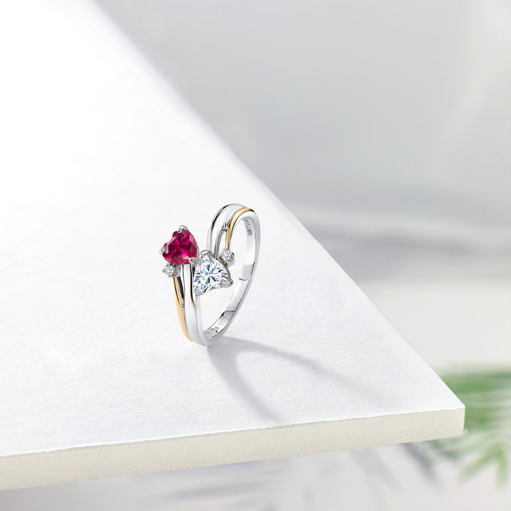 Created Ruby - Moissanite and Lab Grown Diamond_8_Ring in 925 Sterling Silver and 10K Yellow Gold