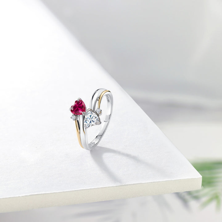Created Ruby - Moissanite and Lab Grown Diamond_8_Ring in 925 Sterling Silver and 10K Yellow Gold