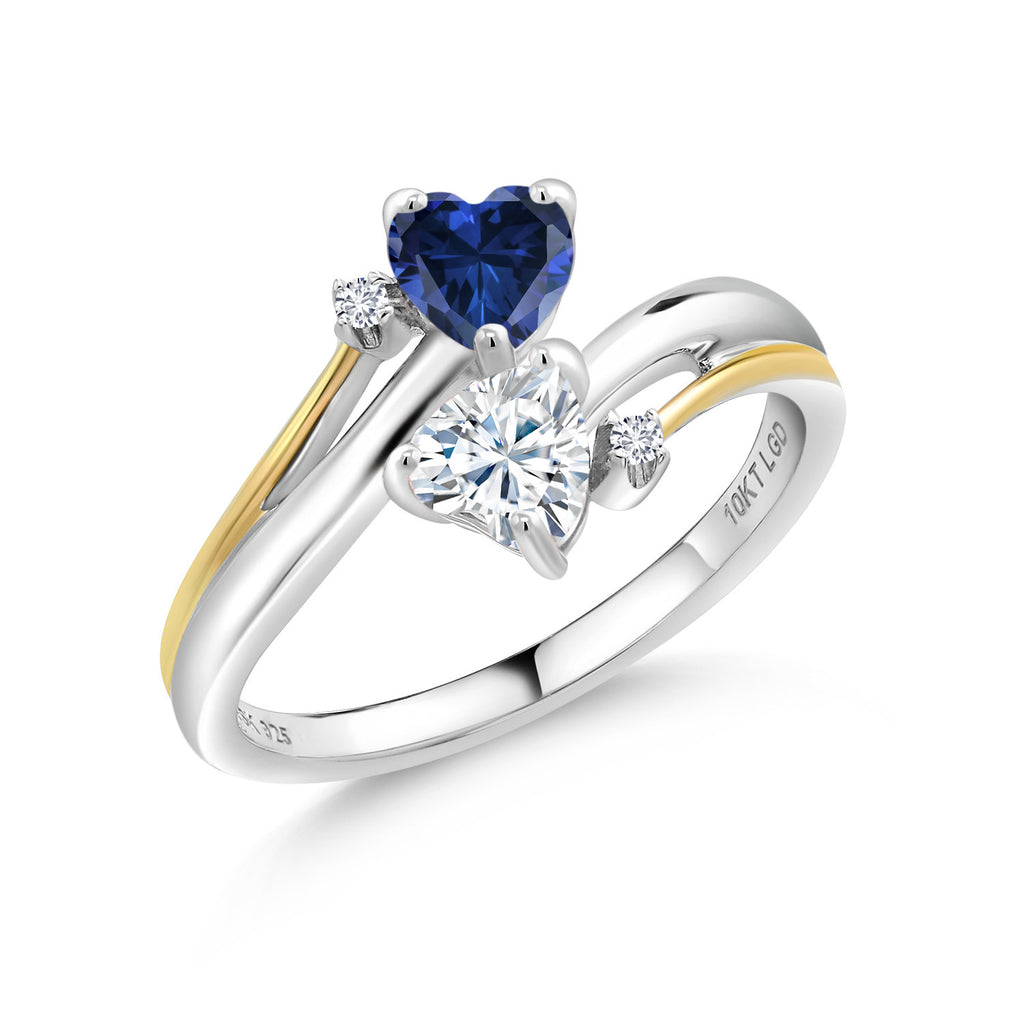Blue Created Sapphire - September_9_Ring in 925 Sterling Silver and 10K Yellow Gold