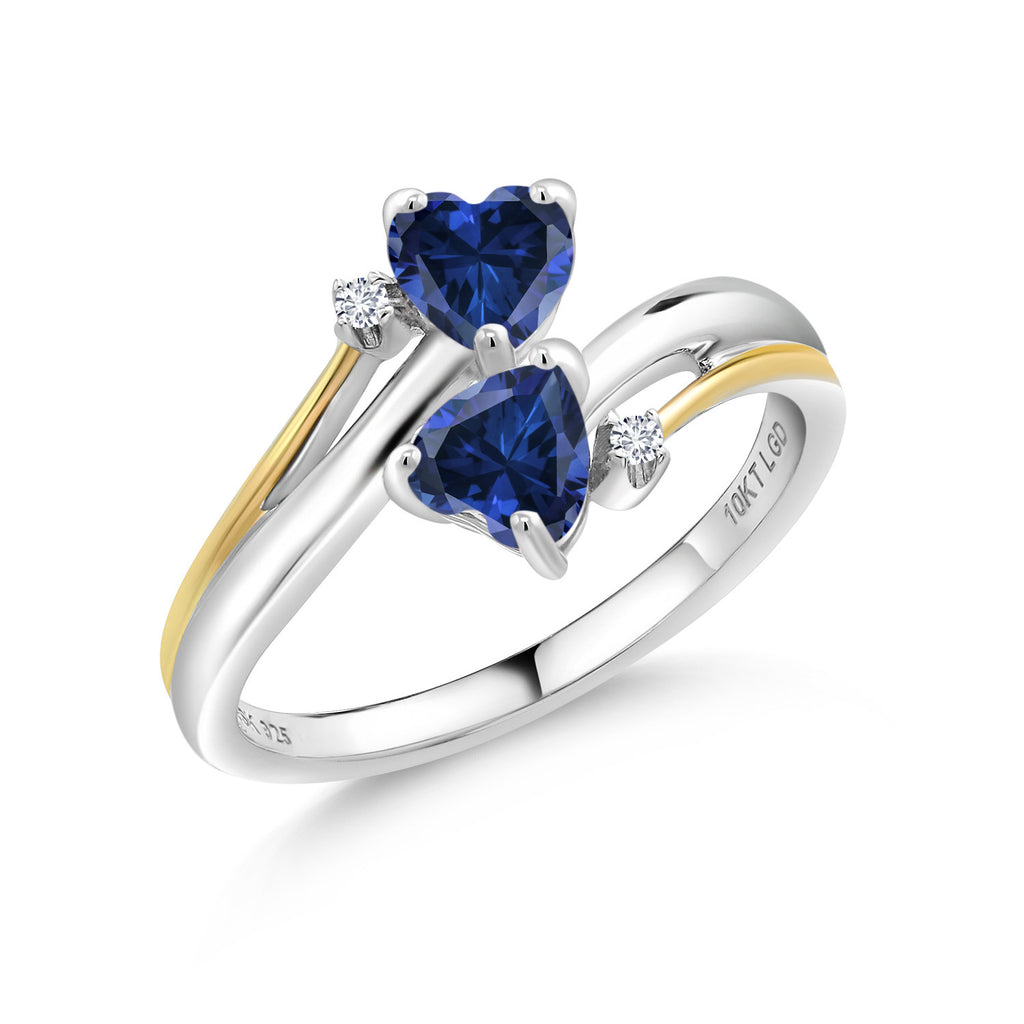 Blue Created Sapphire - September_6_Ring in 925 Sterling Silver and 10K Yellow Gold