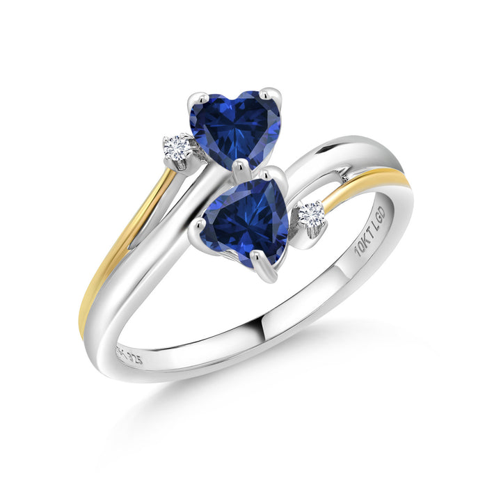 Blue Created Sapphire - September_5_Ring in 925 Sterling Silver and 10K Yellow Gold