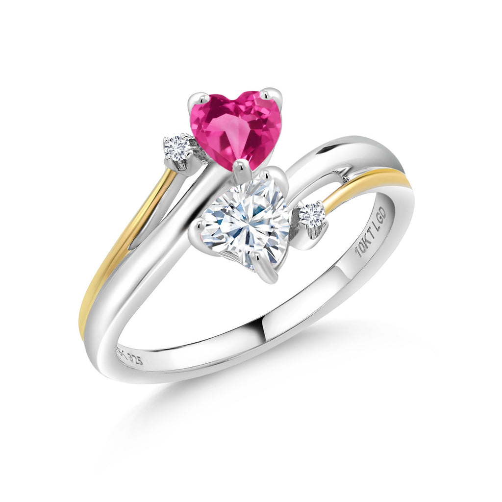 Pink Created Sapphire - September_5_Ring in 925 Sterling Silver and 10K Yellow Gold