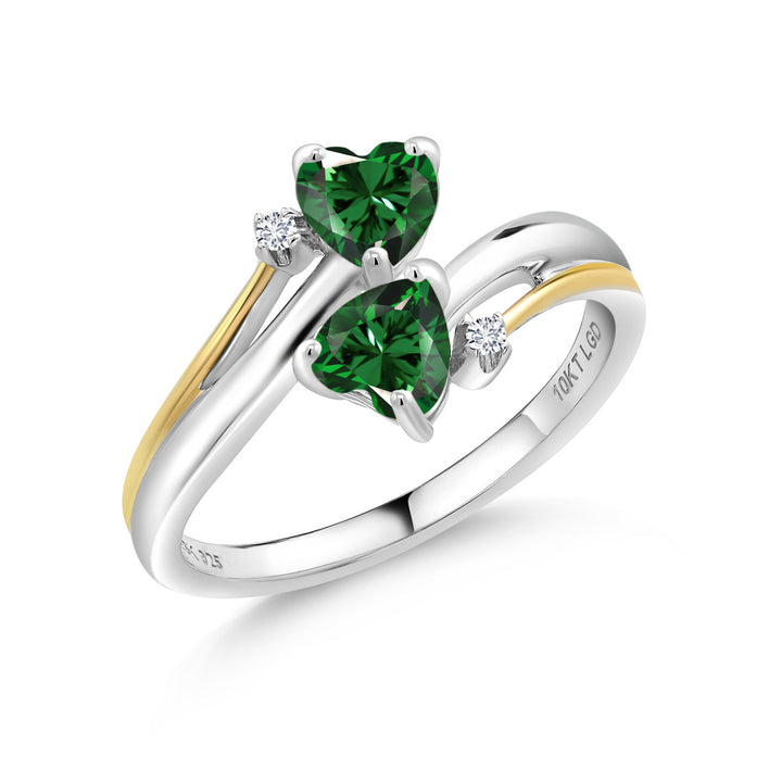 Nano Emerald - May_5_Ring in 925 Sterling Silver and 10K Yellow Gold