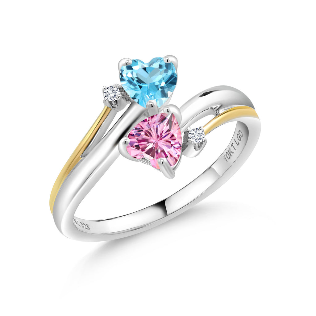 Swiss Blue Topaz - November_7_Ring in 925 Sterling Silver and 10K Yellow Gold