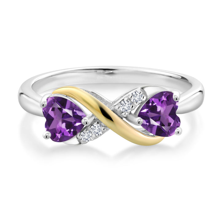 925 Sterling Silver and 10K Yellow Gold Heart Shape Purple Amethyst and White Lab Grown Diamond Women Ring (0.88 Cttw, Gemstone Birthstone, Available In Size 5, 6, 7, 8, 9)