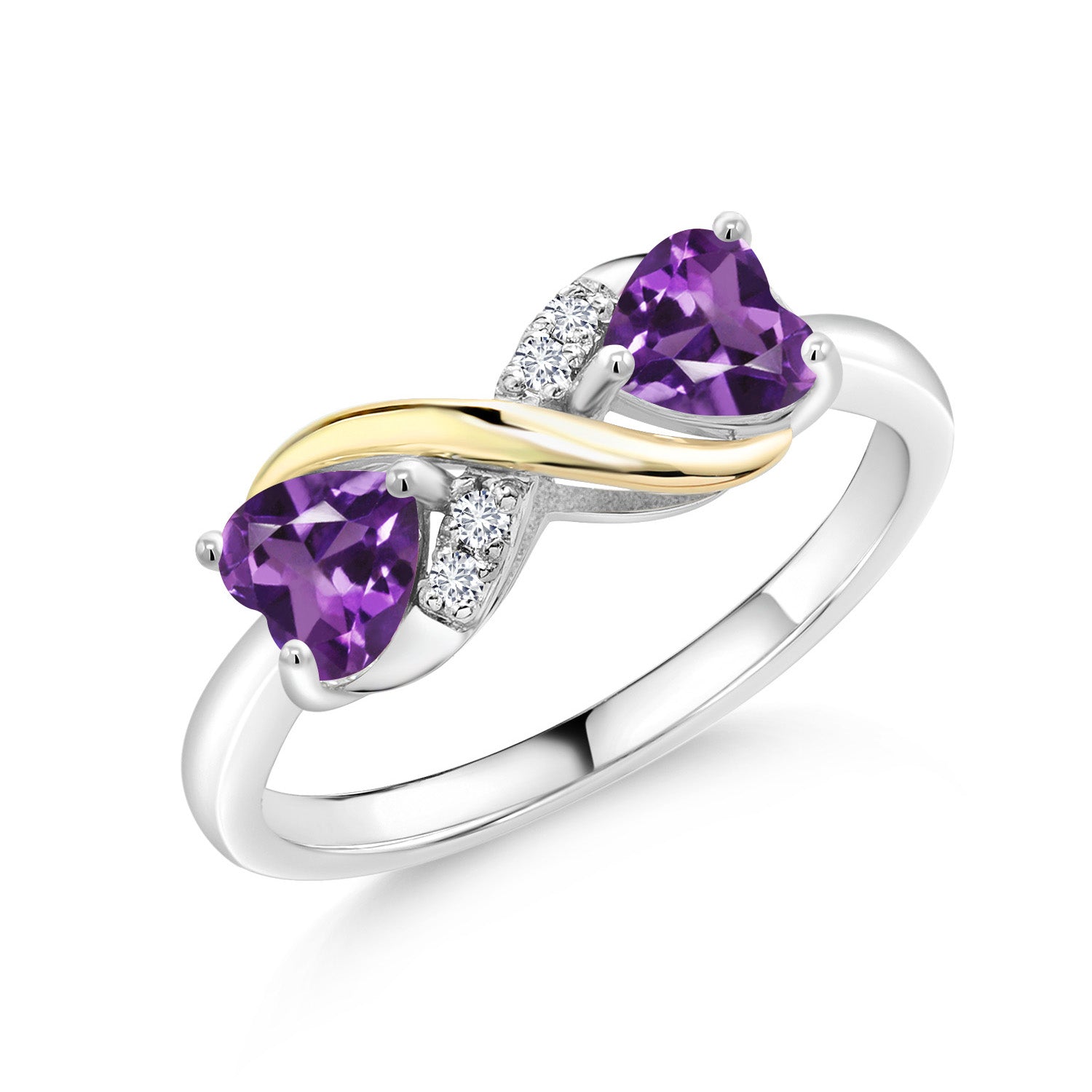 Amethyst - February_8_Ring in 925 Sterling Silver and 10K Yellow Gold