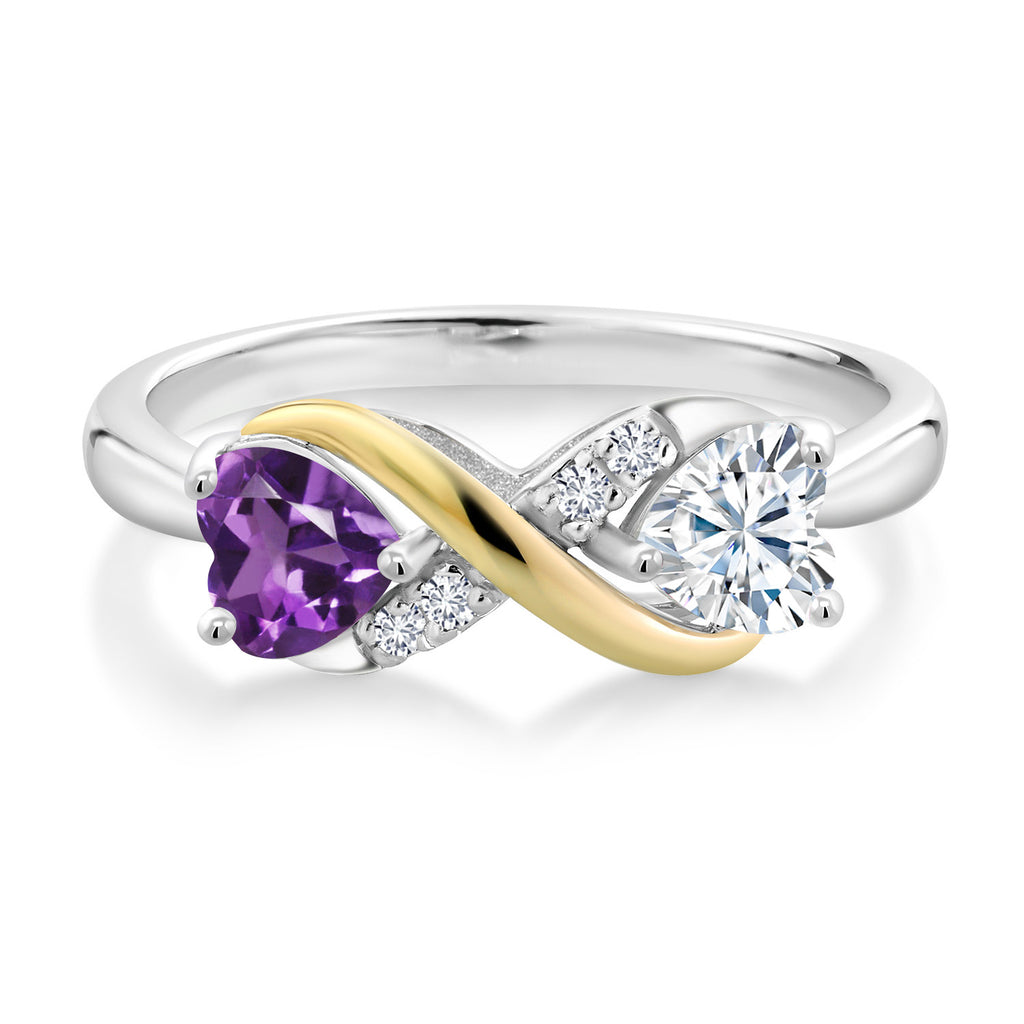 Amethyst - Moissanite and Lab Grown Diamond_8_Ring in 925 Sterling Silver and 10K Yellow Gold