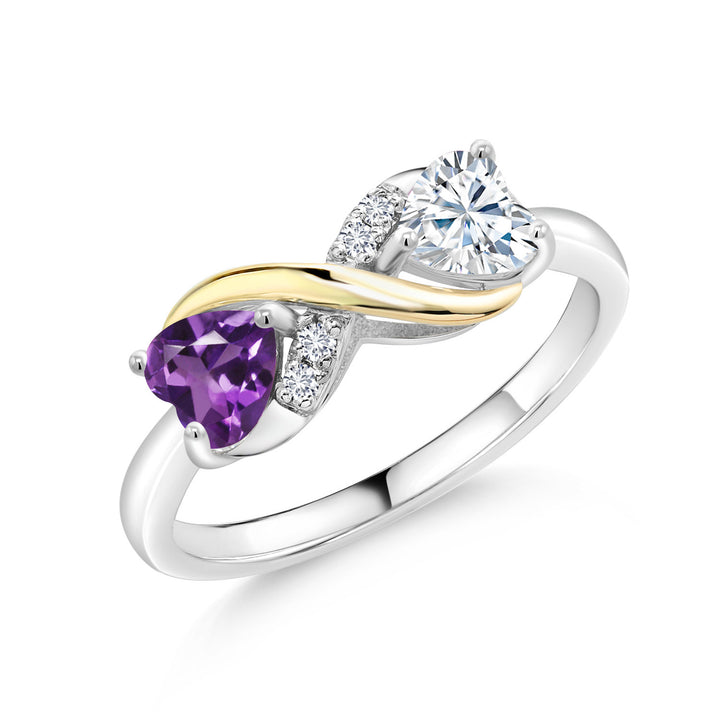 Gem Stone King Gemstone Birthstone White Moissanite and Lab Grown Diamond Accents Eternal Love Infinity Ring For Women | 925 Silver 10K Yellow Gold | Heart 5MM | Two-Tone Wedding Anniversary Promise Ring