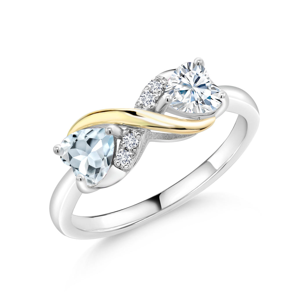 Aquamarine - March_7_Ring in 925 Sterling Silver and 10K Yellow Gold