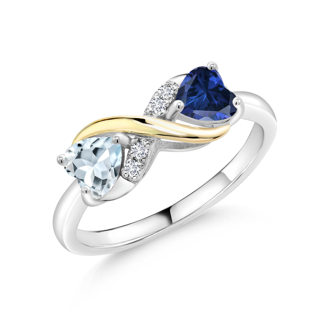 Aquamarine - Blue Created Sapphire_9_Ring in 925 Sterling Silver and 10K Yellow Gold