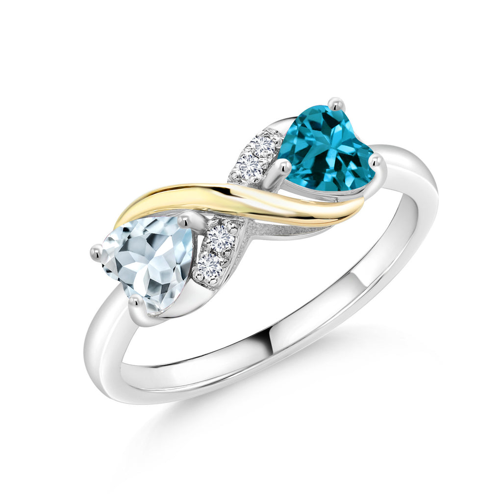 Aquamarine - London Blue Topaz_9_Ring in 925 Sterling Silver and 10K Yellow Gold