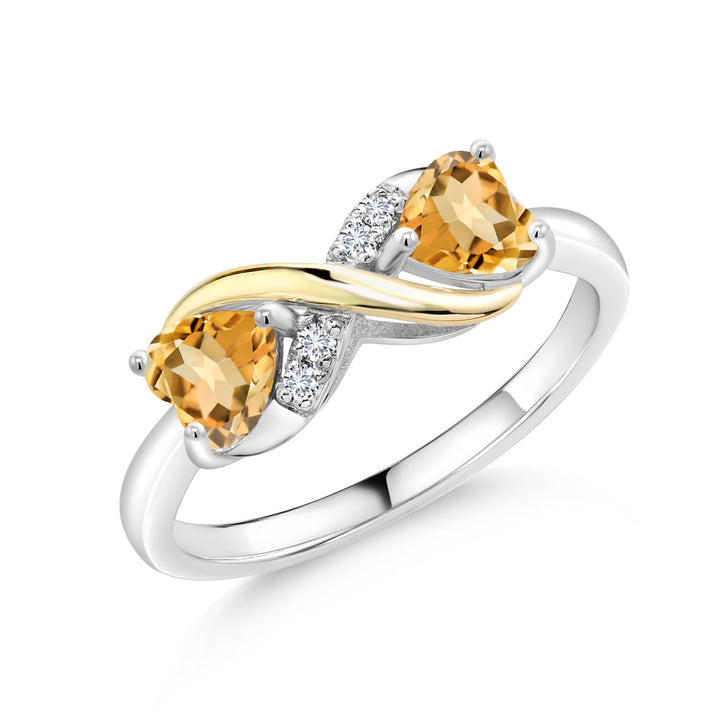 Doble Heart Birthstone Eternal Love Infinity Ring for Women | 925 Silver and 10K Yellow Gold | 5MM Gemstone and Lab Grown Diamond Accents | Two-Tone Wedding Anniversary Promise Ring