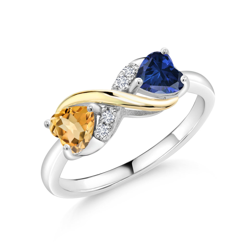 Citrine - Blue Created Sapphire_8_Ring in 925 Sterling Silver and 10K Yellow Gold