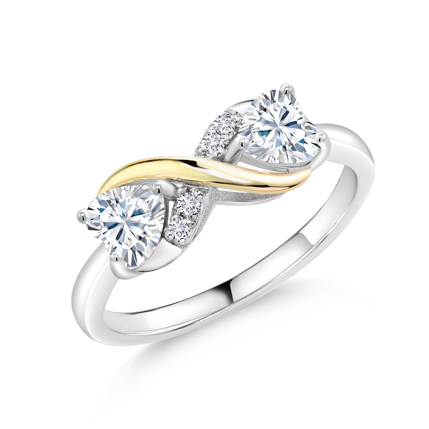 White Moissanite - April_6_Ring in 925 Sterling Silver and 10K Yellow Gold