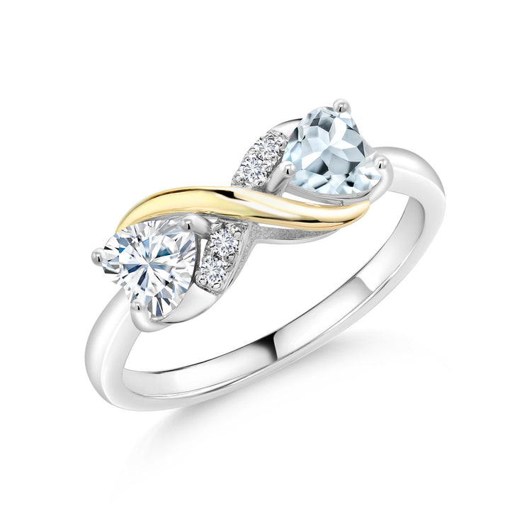 Gem Stone King Moissanite and Gemstone Birthstone Eternal Love Infinity Ring for Women with Lab Grown Diamond Accent | 925 Silver 10K Yellow Gold | Heart 5MM & Round 1.3MM | Two-Tone Wedding Anniversary Promise Ring