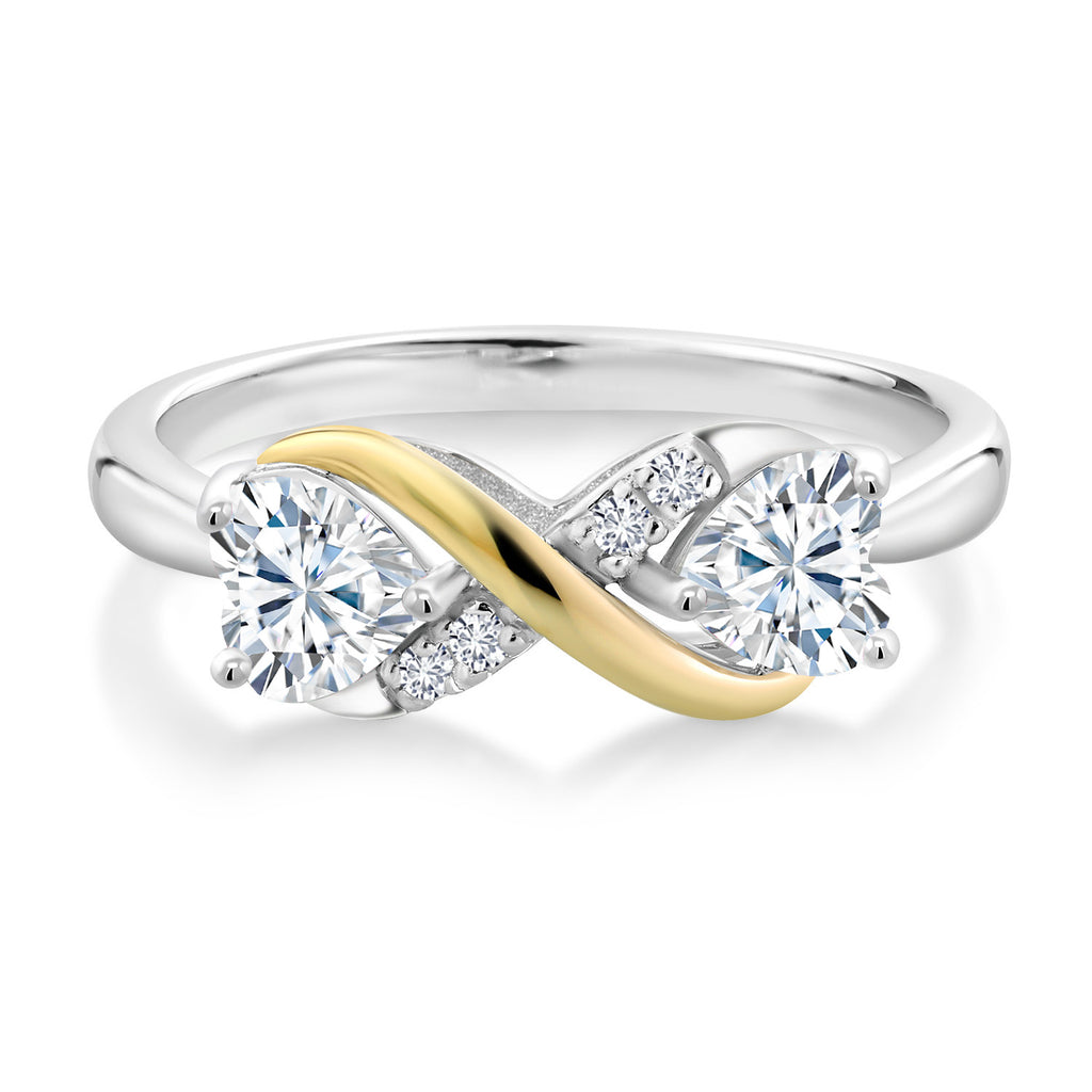 Moissanite and Lab Grown Diamond_7_Ring in 925 Sterling Silver and 10K Yellow Gold