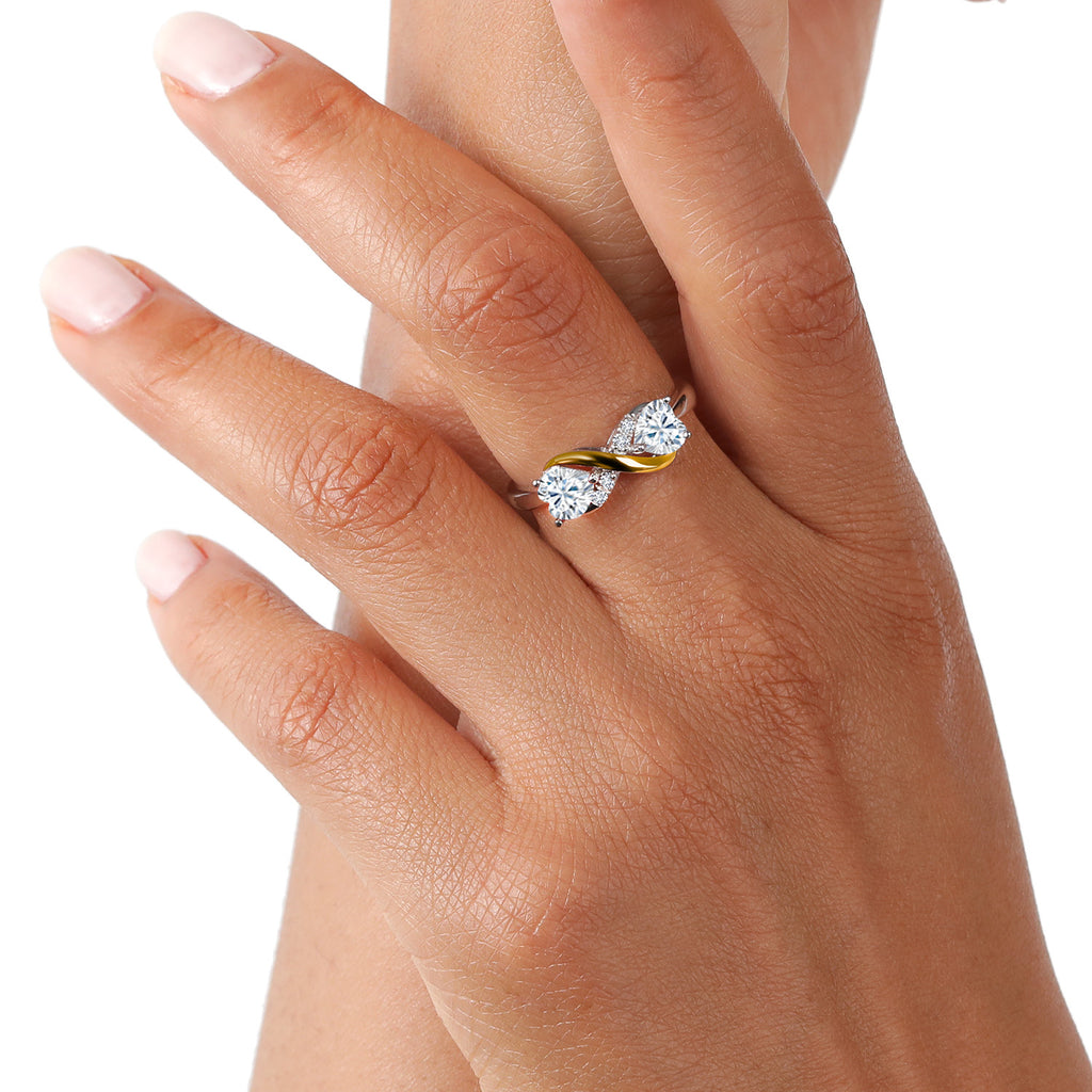 Moissanite and Lab Grown Diamond_7_Ring in 925 Sterling Silver and 10K Yellow Gold