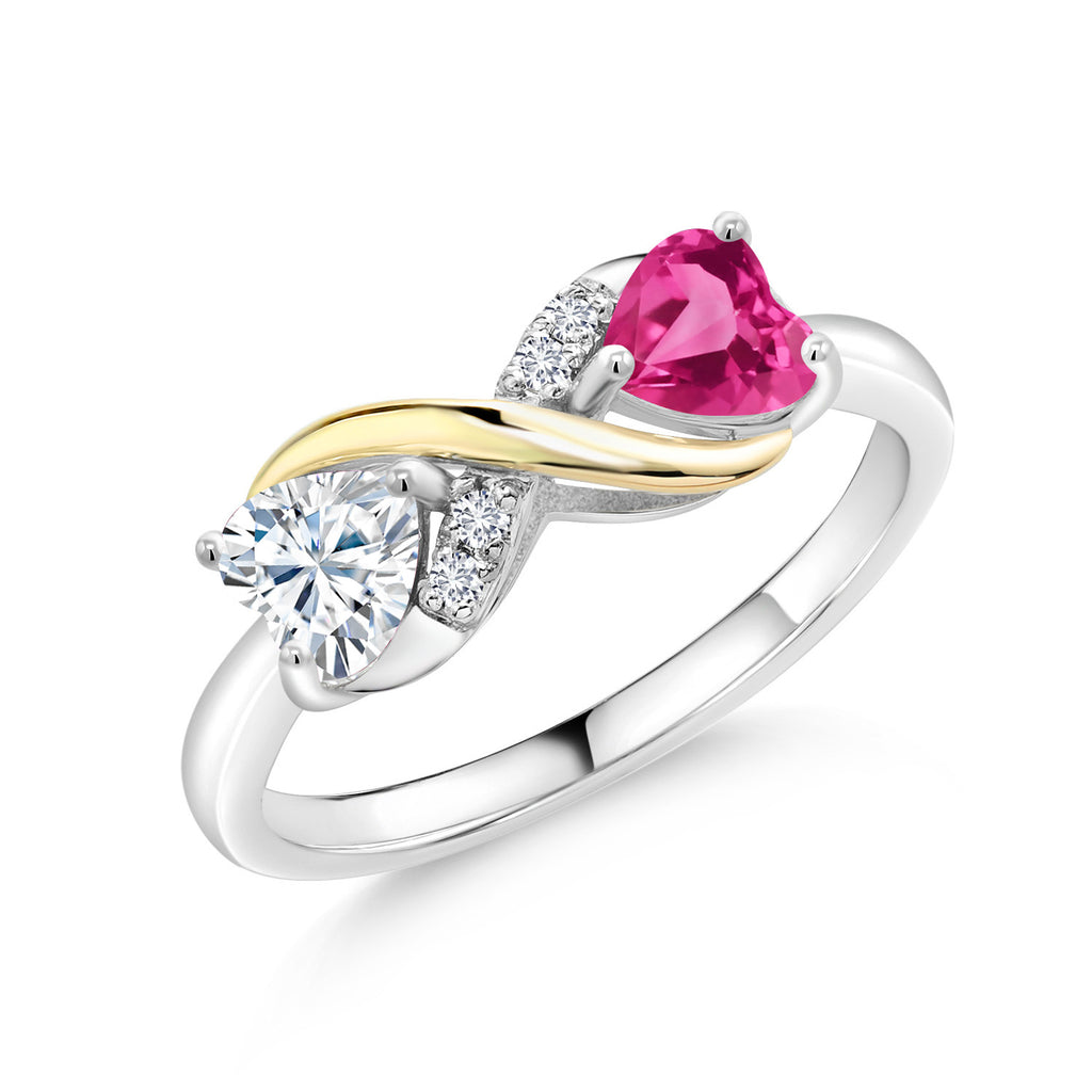Pink Created Sapphire - September_5_Ring in 925 Sterling Silver and 10K Yellow Gold