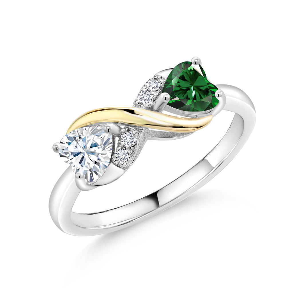 Gem Stone King Moissanite and Gemstone Birthstone Eternal Love Infinity Ring for Women with Lab Grown Diamond Accent | 925 Silver 10K Yellow Gold | Heart 5MM & Round 1.3MM | Two-Tone Wedding Anniversary Promise Ring