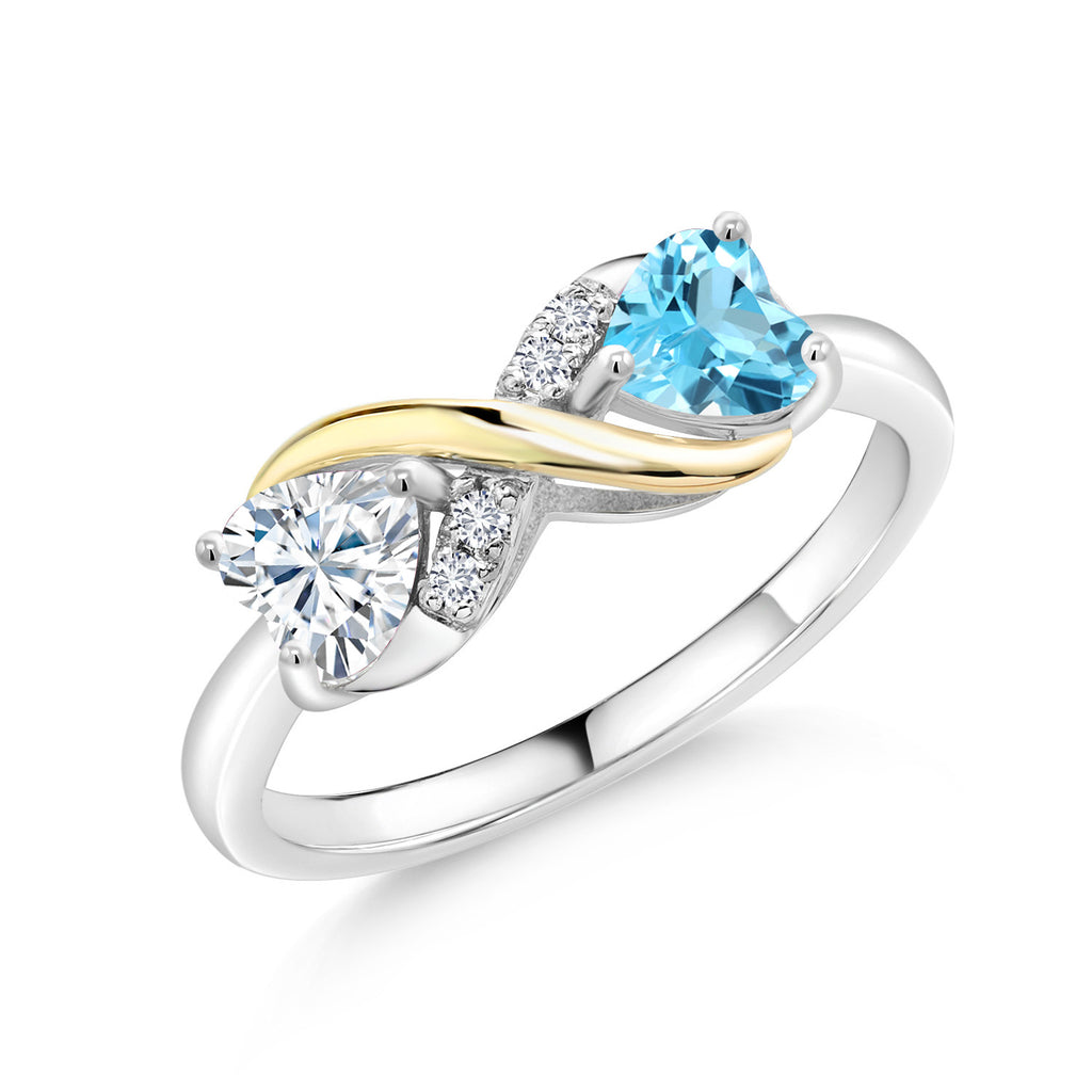 Swiss Blue Topaz - November_6_Ring in 925 Sterling Silver and 10K Yellow Gold