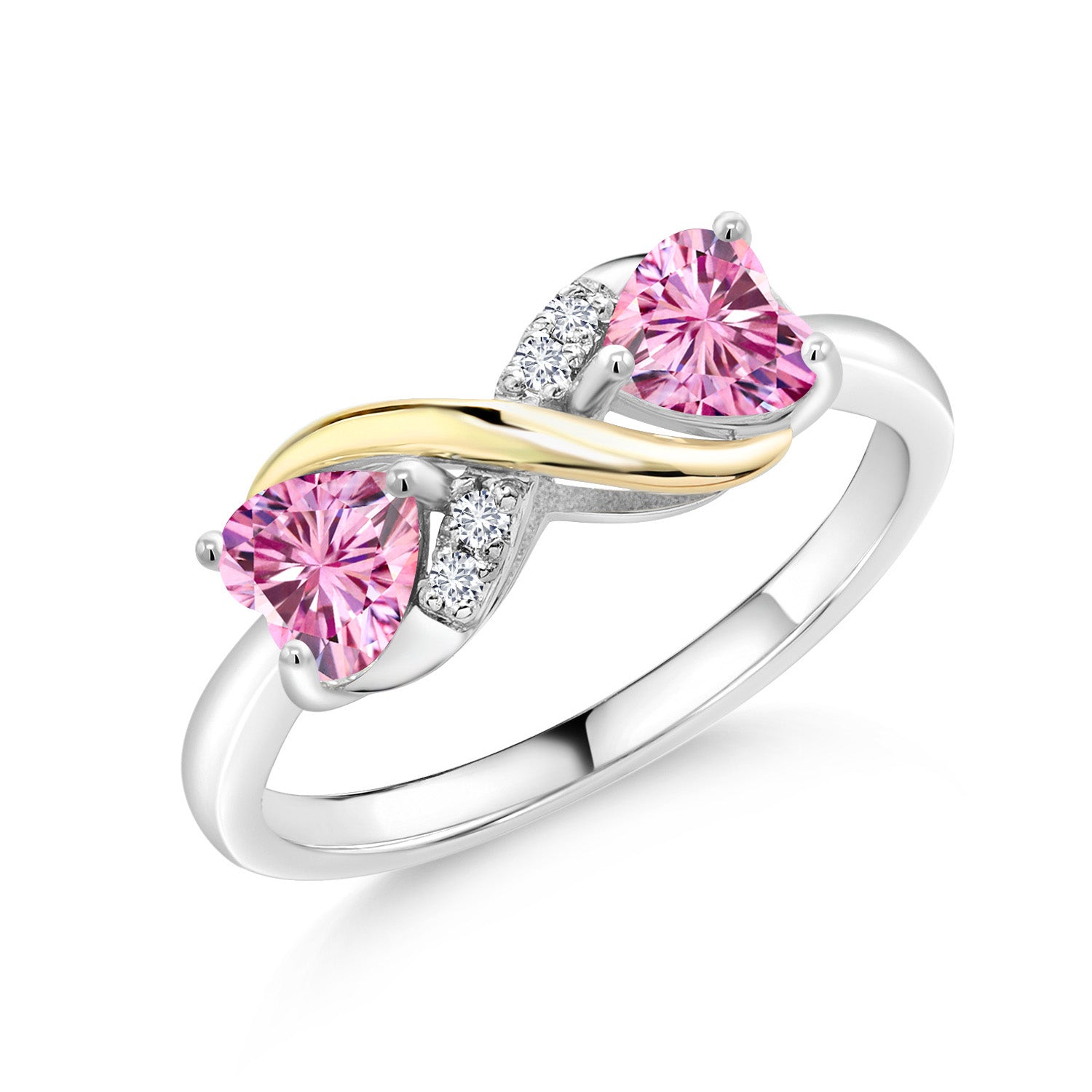 Pink Moissanite - April_9_Ring in 925 Sterling Silver and 10K Yellow Gold
