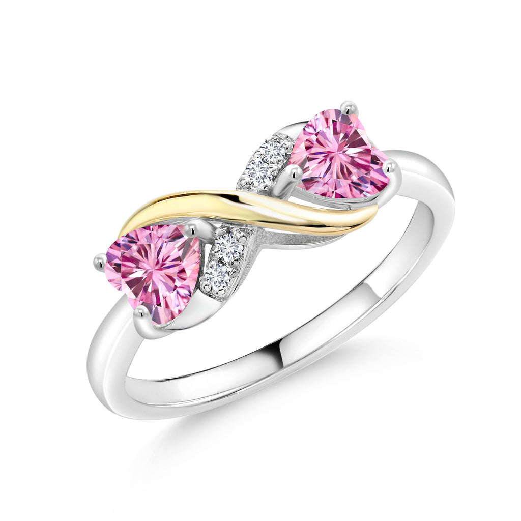 Gem Stone King Gemstone Birthstone and Lab Grown Diamond Accents Eternal Love Infinity Ring for Women | 925 Silver and 10K Yellow Gold | Heart Shape 5MM & Round 1.3MM | Two-Tone Wedding Anniversary Promise Ring