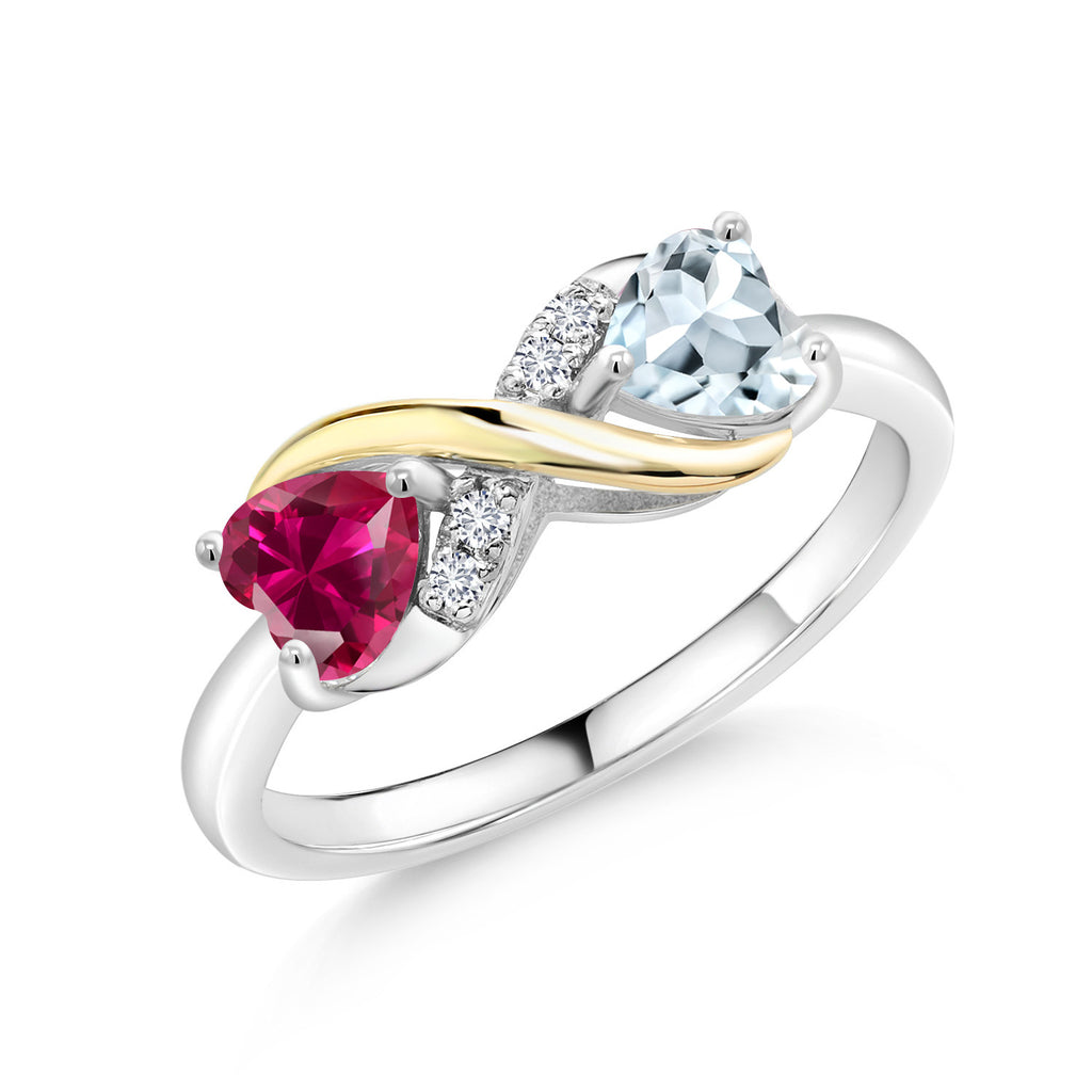 Gem Stone King 925 Silver 10K Yellow Gold Gemstone Birthstone Eternal Love Infinity Ring for Women with Lab-Grown Diamond Accents | Heart 5MM & Round 1.3MM | Two-Tone Wedding Anniversary Promise Ring