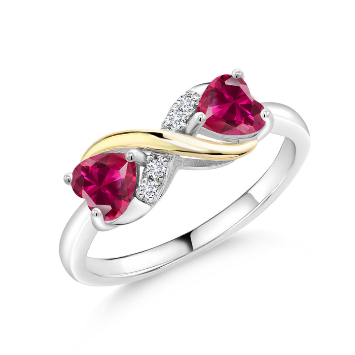 Doble Heart Birthstone Eternal Love Infinity Ring for Women | 925 Silver and 10K Yellow Gold | 5MM Gemstone and Lab Grown Diamond Accents | Two-Tone Wedding Anniversary Promise Ring