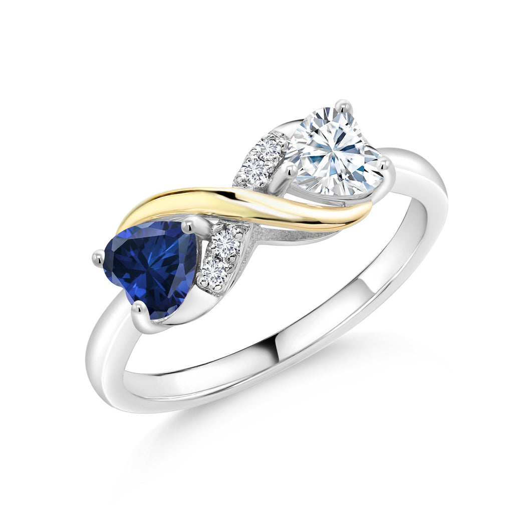 Gem Stone King 925 Silver 10K Yellow Gold Gemstone Birthstone Eternal Love Infinity Ring for Women with Lab-Grown Diamond Accents | Heart 5MM & Round 1.3MM | Two-Tone Wedding Anniversary Promise Ring