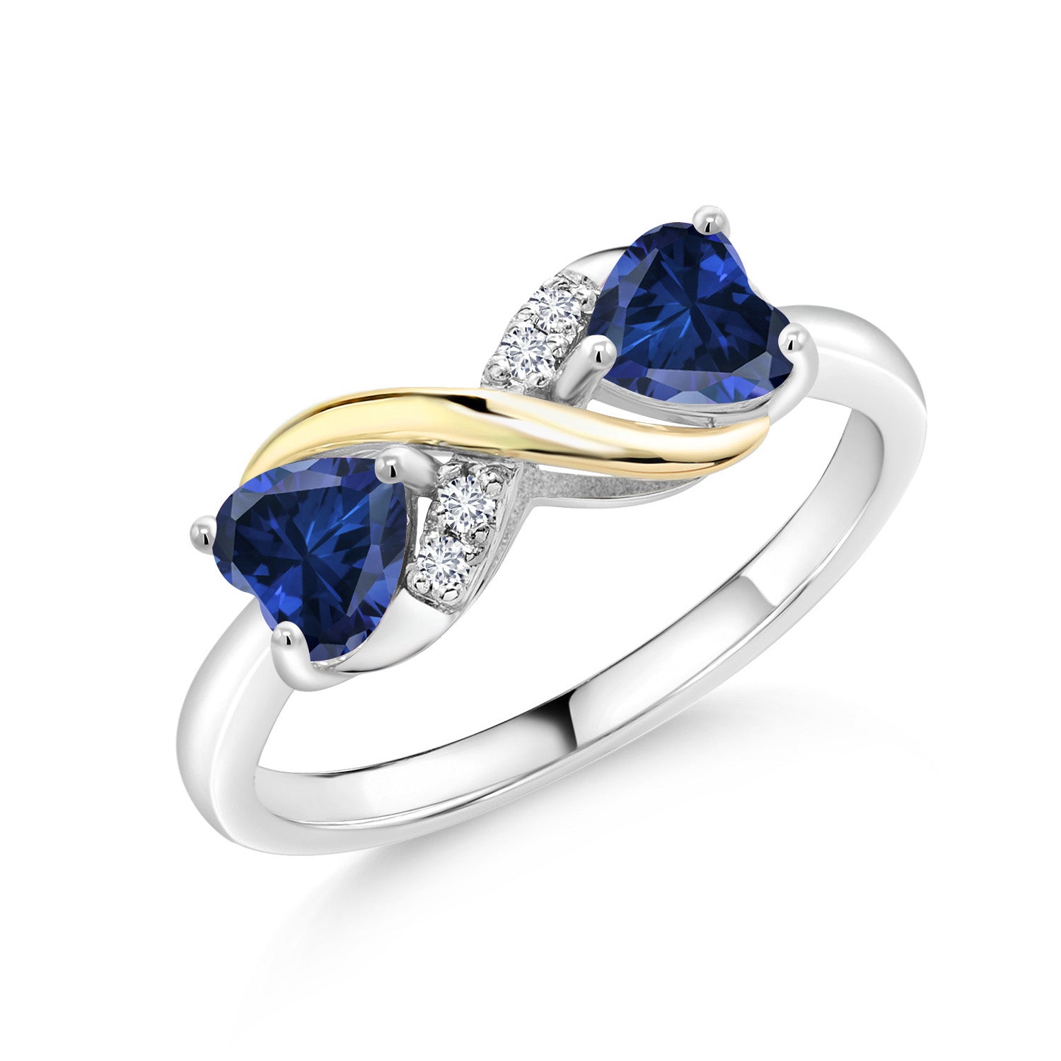 Blue Created Sapphire - September_6_Ring in 925 Sterling Silver and 10K Yellow Gold
