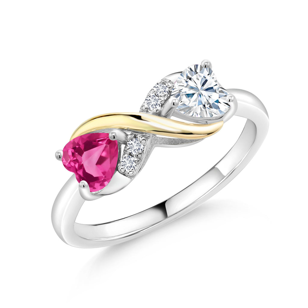 Pink Created Sapphire - September_9_Ring in 925 Sterling Silver and 10K Yellow Gold