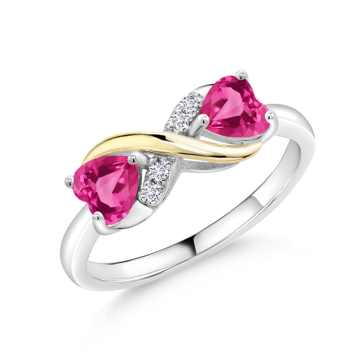 Doble Heart Birthstone Eternal Love Infinity Ring for Women | 925 Silver and 10K Yellow Gold | 5MM Gemstone and Lab Grown Diamond Accents | Two-Tone Wedding Anniversary Promise Ring