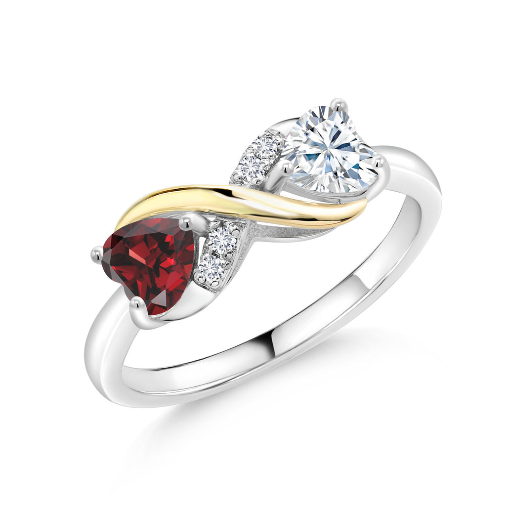 Gem Stone King Gemstone Birthstone White Moissanite and Lab Grown Diamond Accents Eternal Love Infinity Ring For Women | 925 Silver 10K Yellow Gold | Heart 5MM | Two-Tone Wedding Anniversary Promise Ring