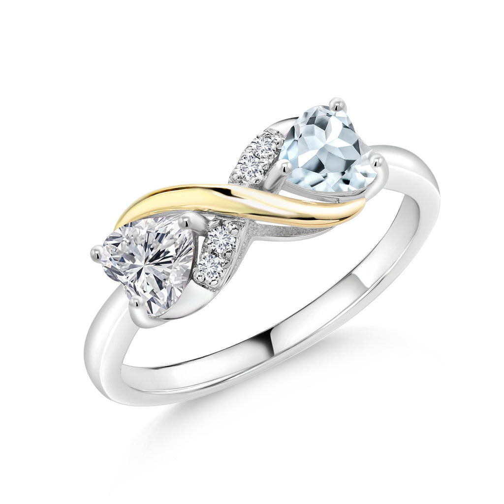 Aquamarine - March_9_Ring in 925 Sterling Silver and 10K Yellow Gold