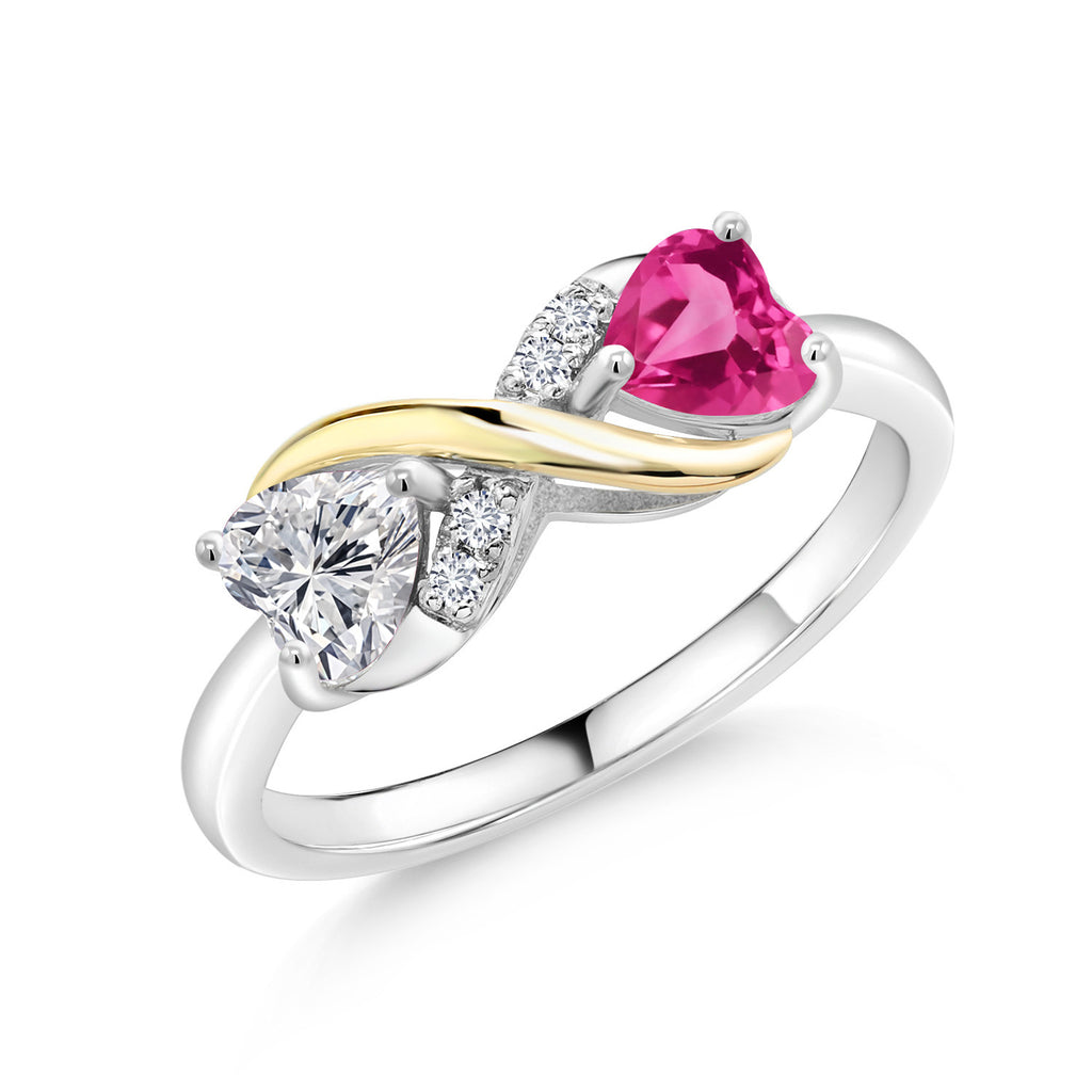 Gem Stone King Gemstone Birthstone and Lab Grown Diamond Eternal Love Heart Infinity Ring for Women | 925 Silver and 10K Yellow Gold | Heart Shape 5MM | Two-Tone Wedding Anniversary Promise Ring