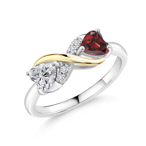 Lab Grown Diamond and Garnet_7_Ring in 925 Sterling Silver and 10K Yellow Gold