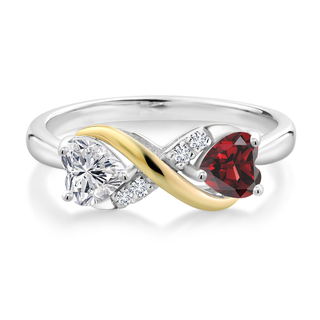 Lab Grown Diamond and Garnet_7_Ring in 925 Sterling Silver and 10K Yellow Gold