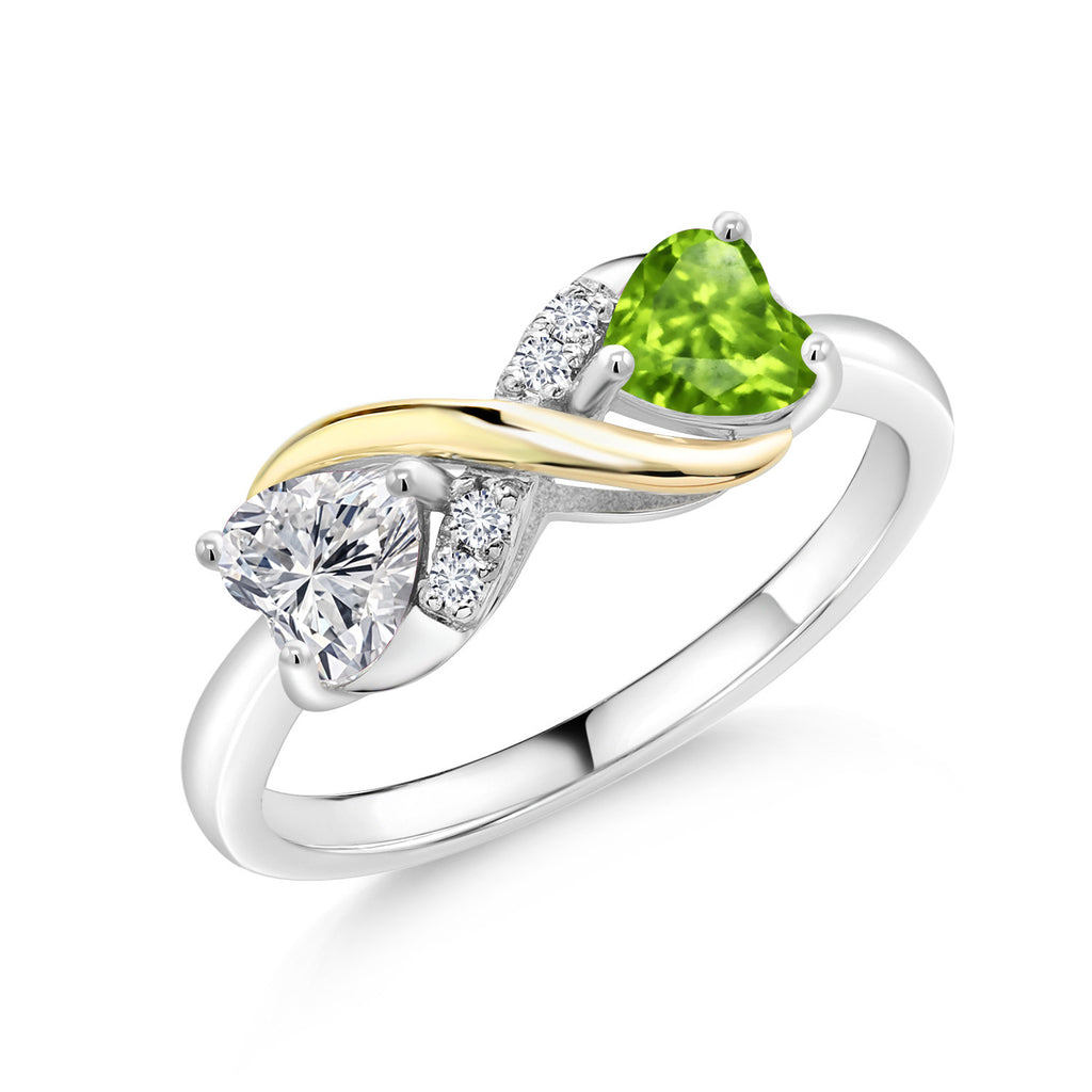 Gem Stone King Gemstone Birthstone and Lab Grown Diamond Eternal Love Heart Infinity Ring for Women | 925 Silver and 10K Yellow Gold | Heart Shape 5MM | Two-Tone Wedding Anniversary Promise Ring