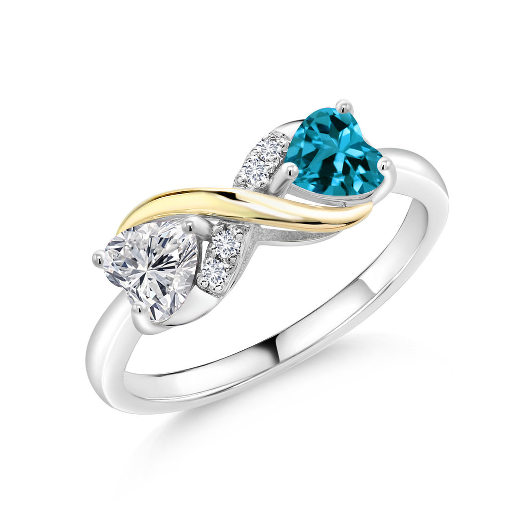 Gem Stone King Gemstone Birthstone and Lab Grown Diamond Eternal Love Heart Infinity Ring for Women | 925 Silver and 10K Yellow Gold | Heart Shape 5MM | Two-Tone Wedding Anniversary Promise Ring