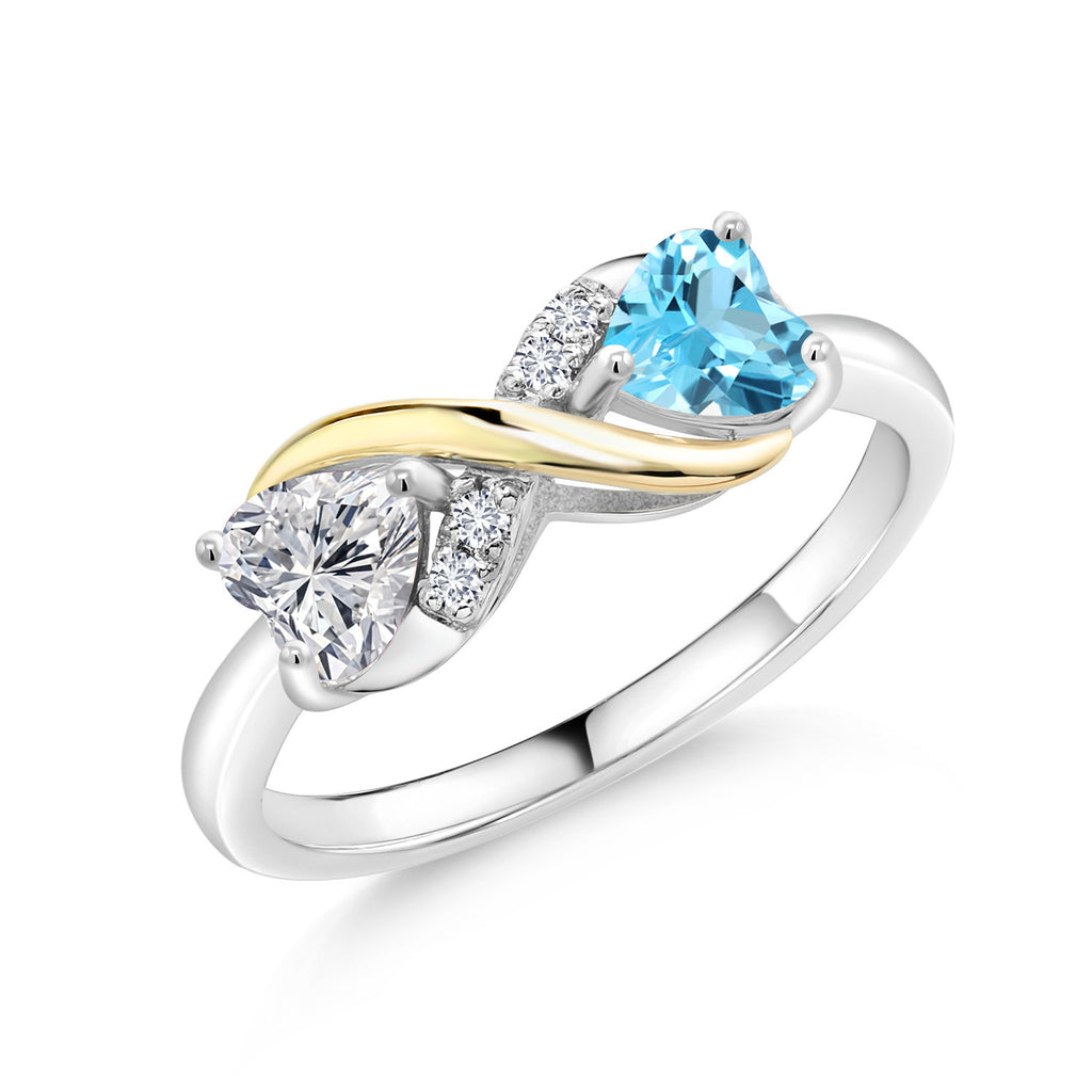 Gem Stone King Gemstone Birthstone and Lab Grown Diamond Eternal Love Heart Infinity Ring for Women | 925 Silver and 10K Yellow Gold | Heart Shape 5MM | Two-Tone Wedding Anniversary Promise Ring
