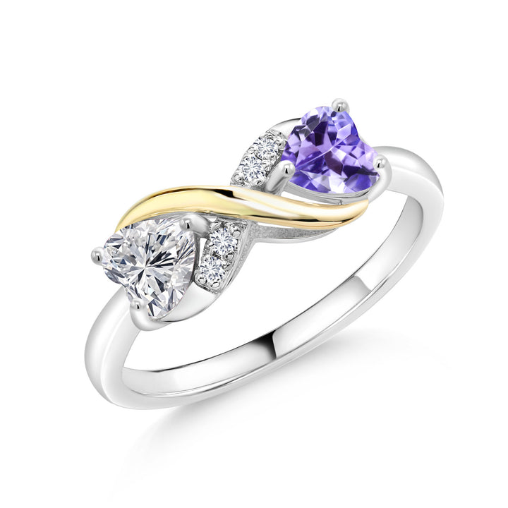 Gem Stone King Gemstone Birthstone and Lab Grown Diamond Eternal Love Heart Infinity Ring for Women | 925 Silver and 10K Yellow Gold | Heart Shape 5MM | Two-Tone Wedding Anniversary Promise Ring