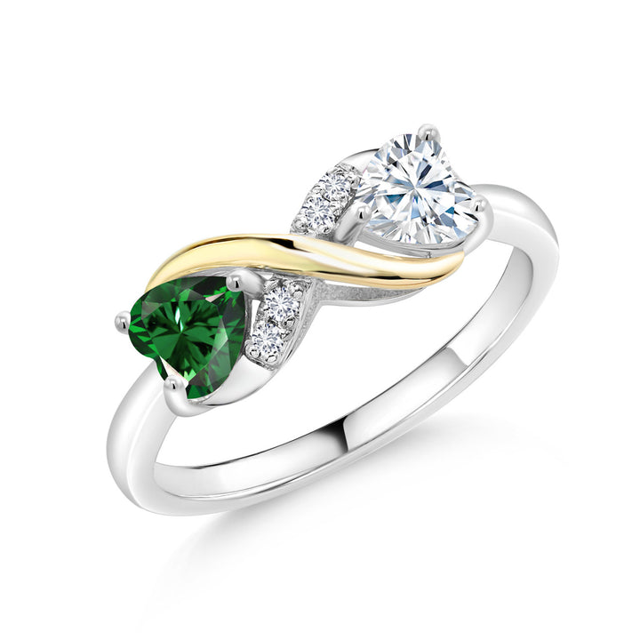 Gem Stone King Gemstone Birthstone White Moissanite and Lab Grown Diamond Accents Eternal Love Infinity Ring For Women | 925 Silver 10K Yellow Gold | Heart 5MM | Two-Tone Wedding Anniversary Promise Ring
