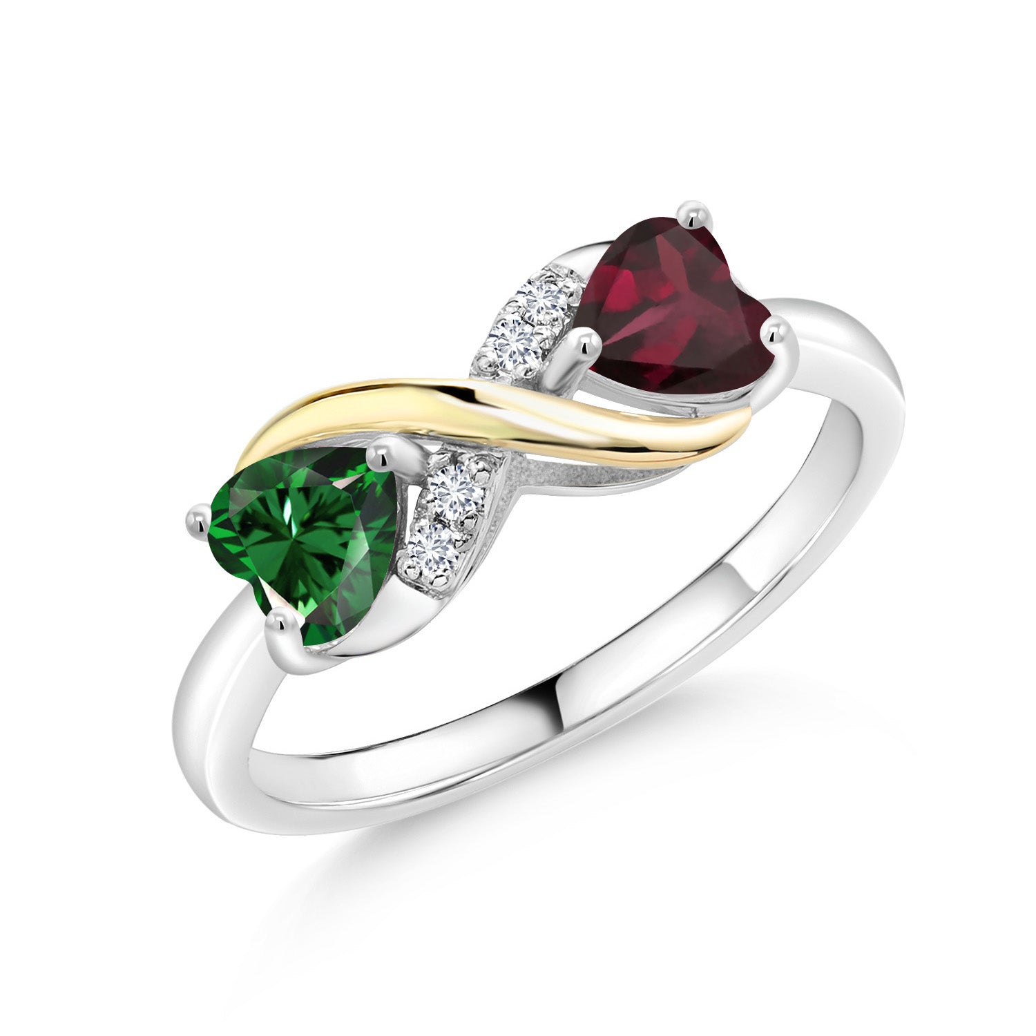 Nano Emerald - Rhodolite Garnet_7_Ring in 925 Sterling Silver and 10K Yellow Gold