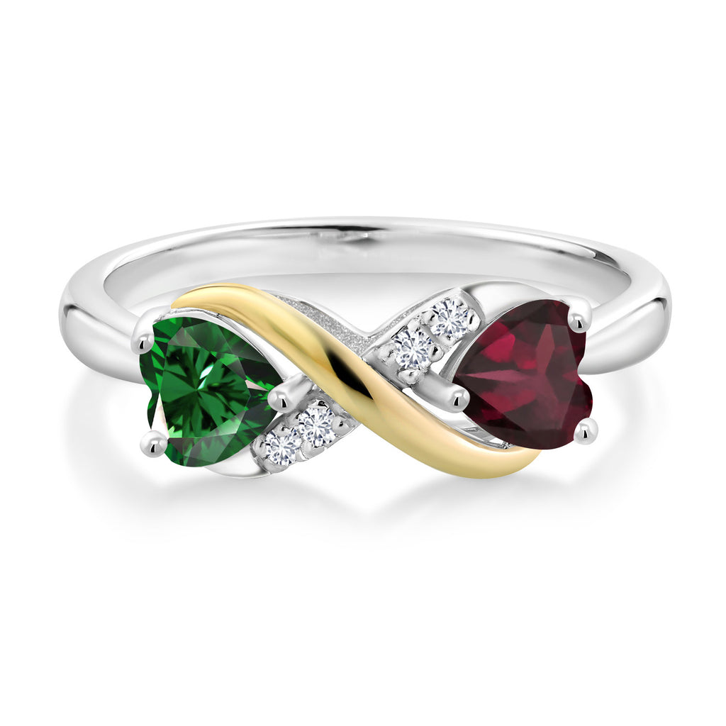 Nano Emerald - Rhodolite Garnet_7_Ring in 925 Sterling Silver and 10K Yellow Gold