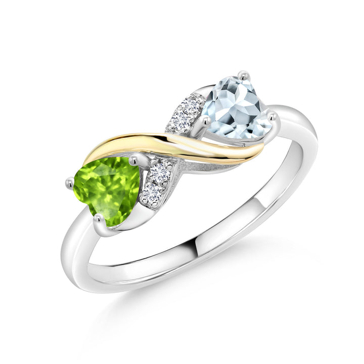 Gem Stone King 925 Silver 10K Yellow Gold Gemstone Birthstone Eternal Love Infinity Ring for Women with Lab-Grown Diamond Accents | Heart 5MM & Round 1.3MM | Two-Tone Wedding Anniversary Promise Ring