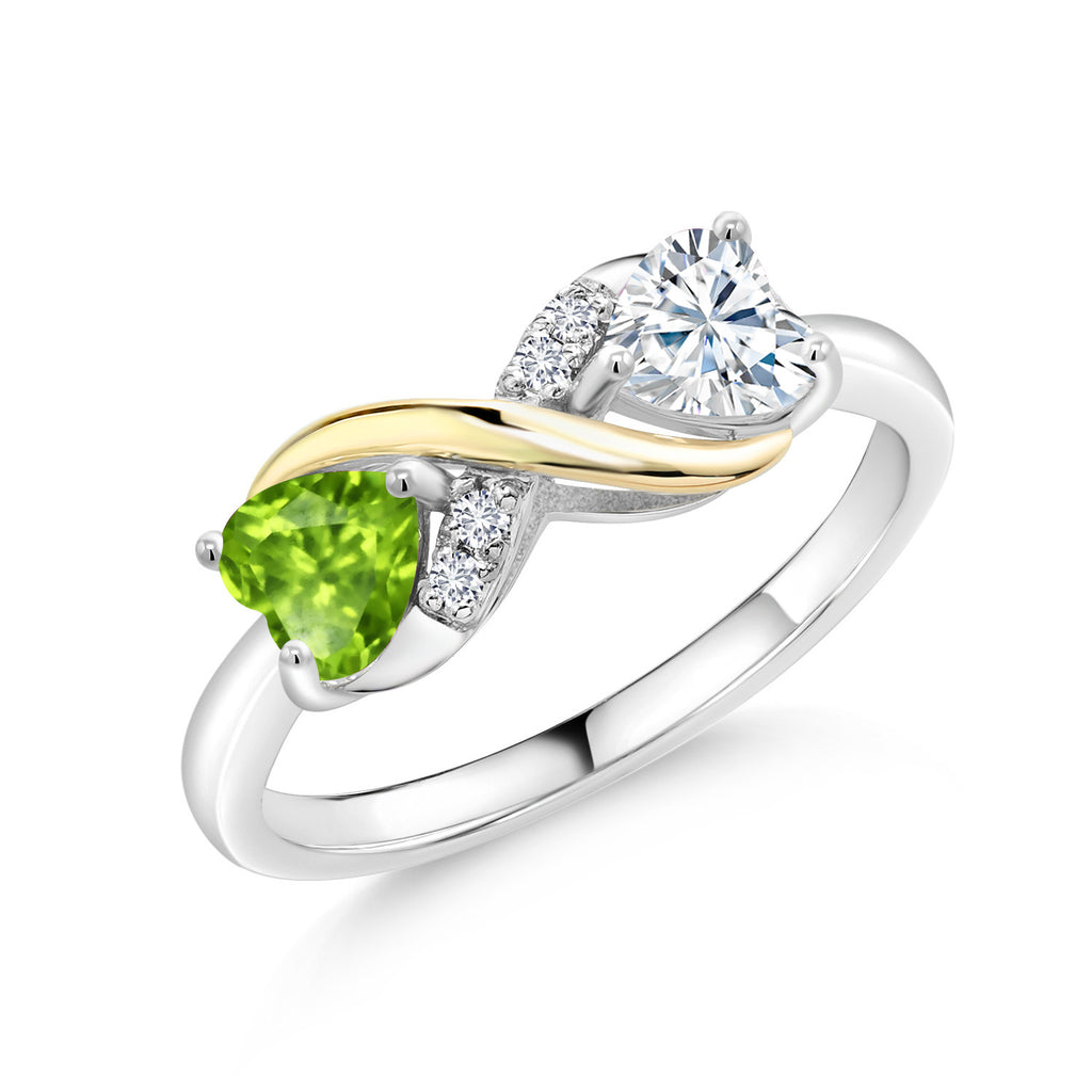Gem Stone King Gemstone Birthstone White Moissanite and Lab Grown Diamond Accents Eternal Love Infinity Ring For Women | 925 Silver 10K Yellow Gold | Heart 5MM | Two-Tone Wedding Anniversary Promise Ring